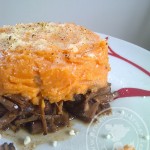 Parmentier de patate douce sur un effiloché de boeuf à la framboise